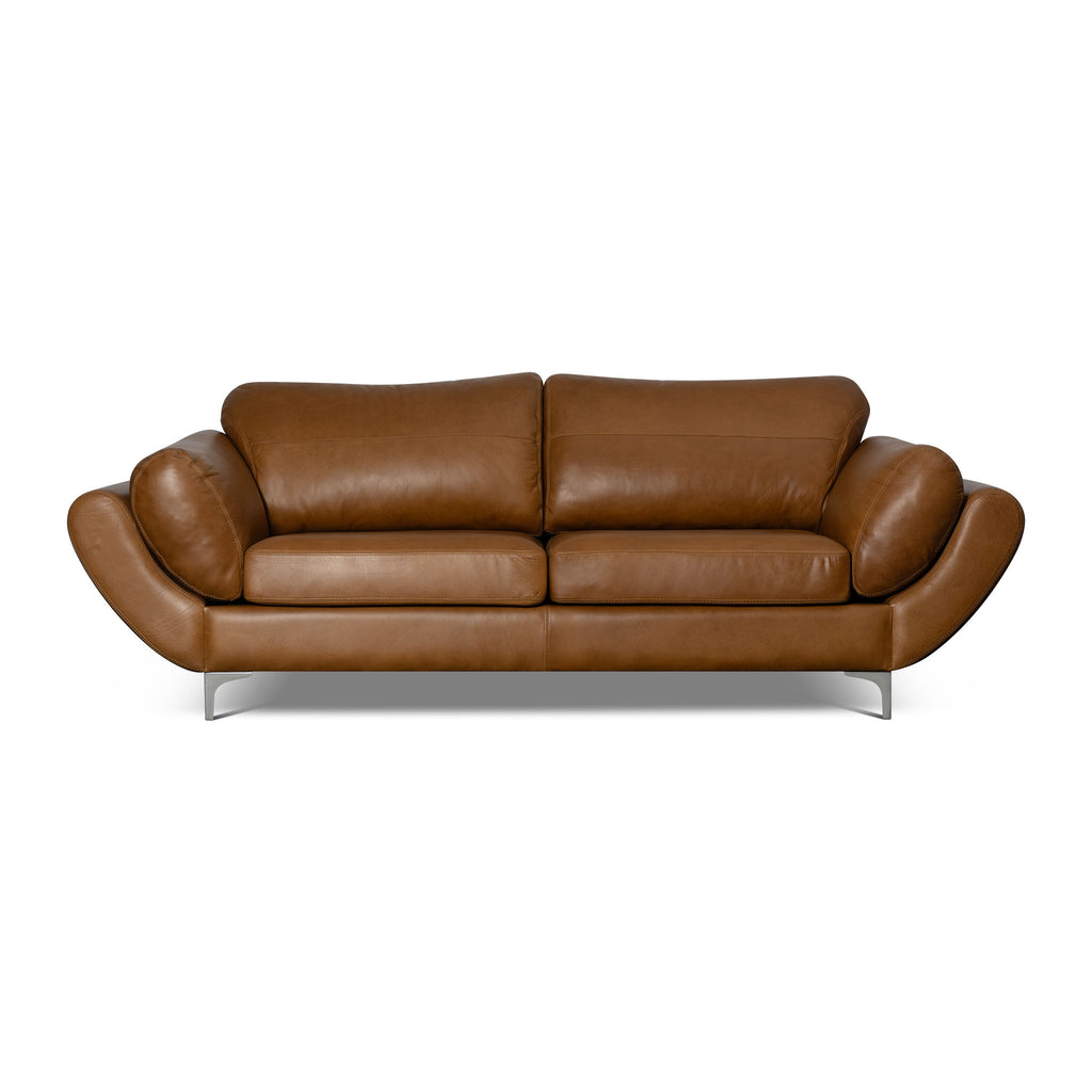 Brown leather sofa on a white background