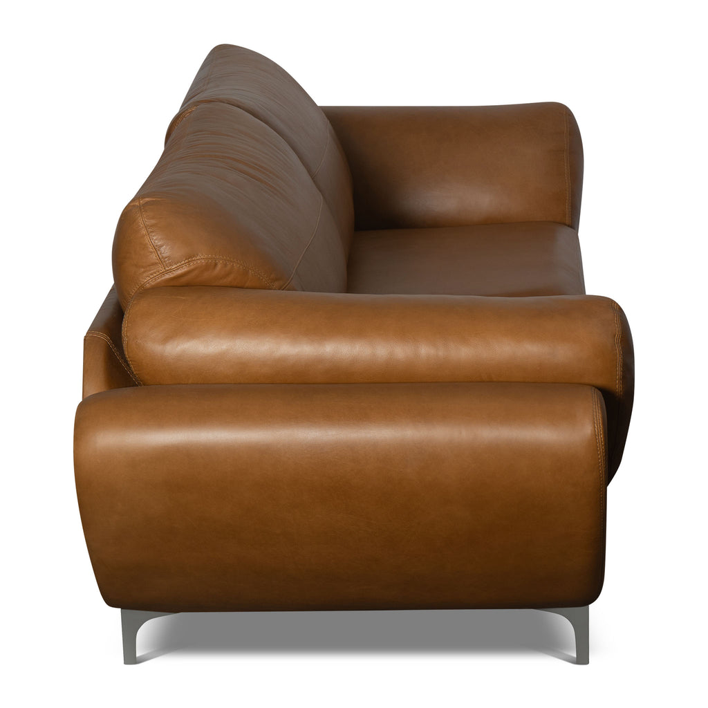 Brown leather sofa on a white background