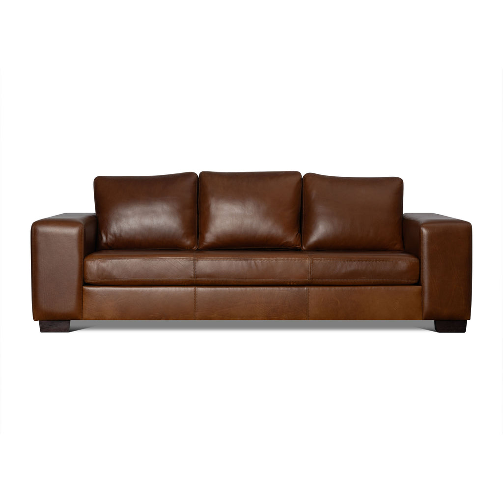 Brown leather sofa on a white background