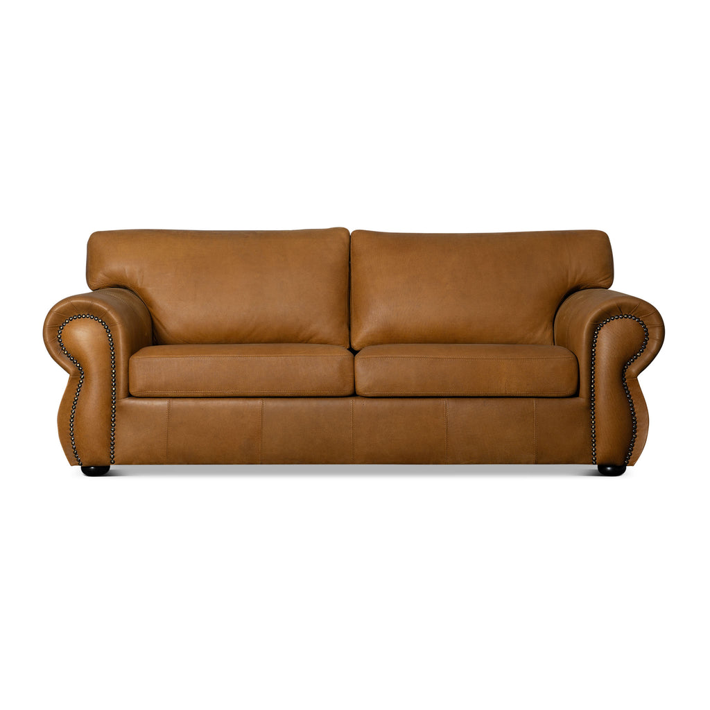 Brown leather sofa on a white background