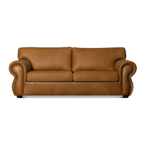 Brown leather sofa on a white background