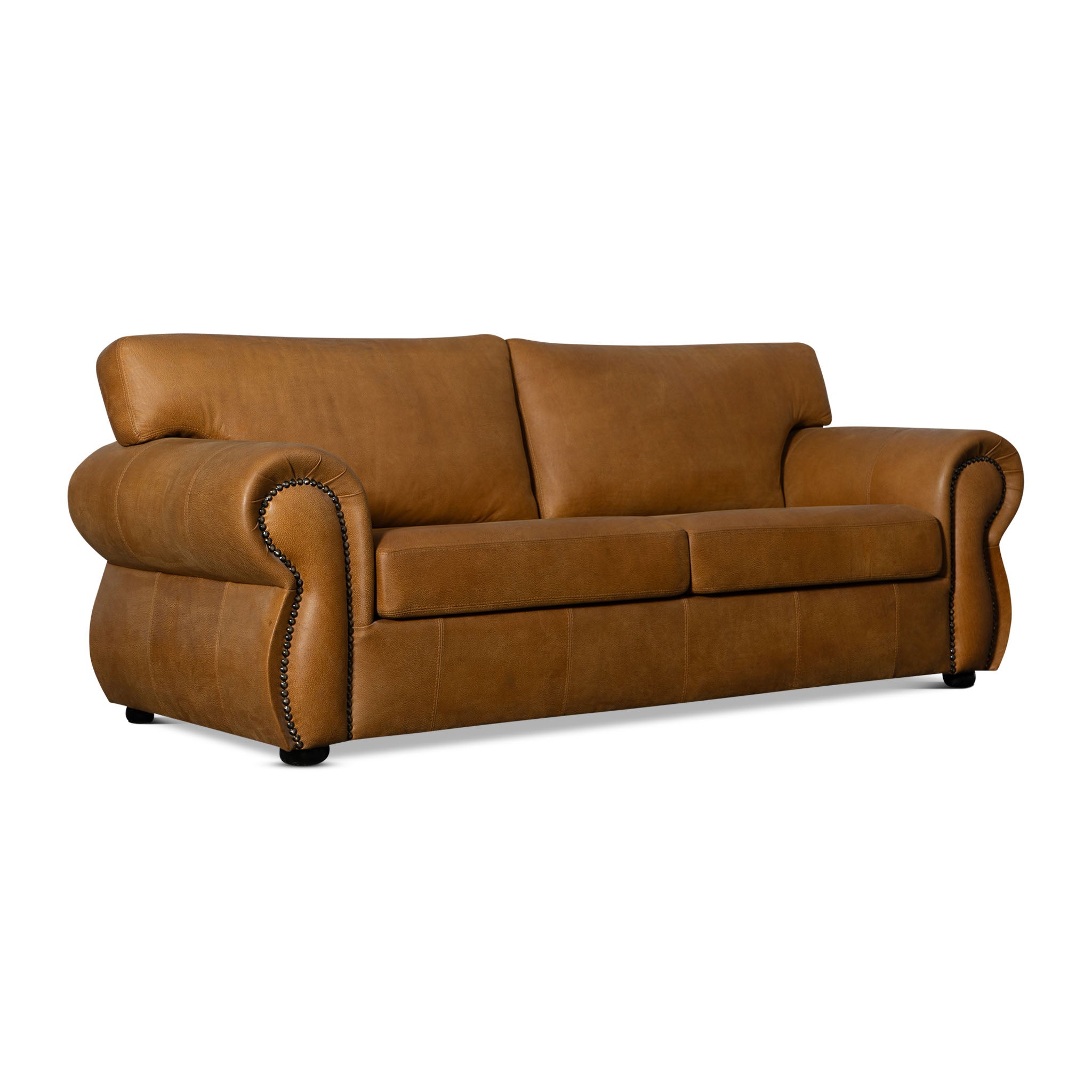 Brown leather sofa on a white background
