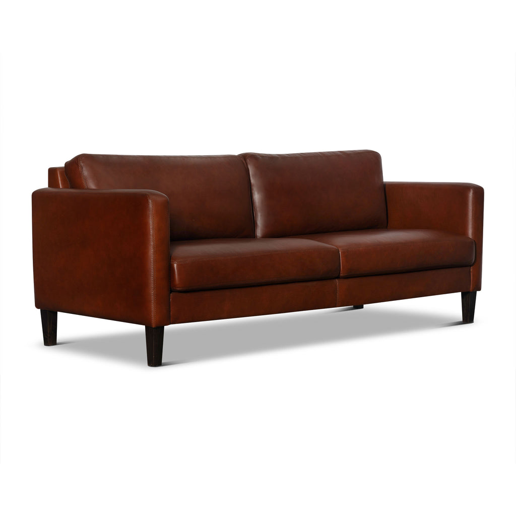 Brown leather sofa on a white background